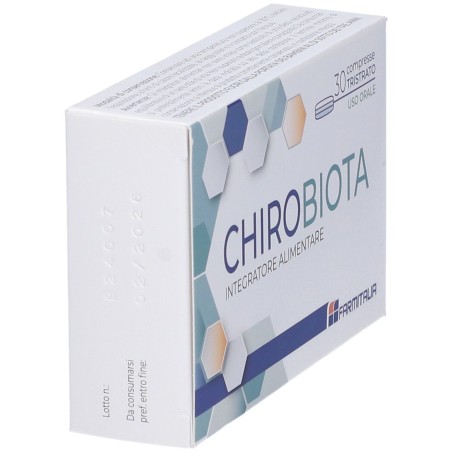 Confezione da 30 compresse di Chirobiota Tristrato, integratore per l'equilibrio nutrizionale e il benessere intestinale.