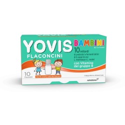 Confezione da 10 flaconcini di Yovis Bambini, integratore di fermenti lattici per bambini al gusto di banana.