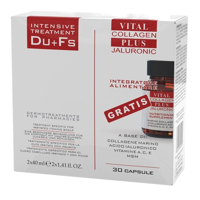 Cofanetto di Vital Plus contenente 1 Flacone DU+ 1 Flacone FS+ 1 Flacone integratore Collagene e Acido Ialuronico Cofanetto di Vital Plus contenente 1 Flacone DU+ 1 Flacone FS+ 1 Flacone integratore Collagene e Acido Ialuronico