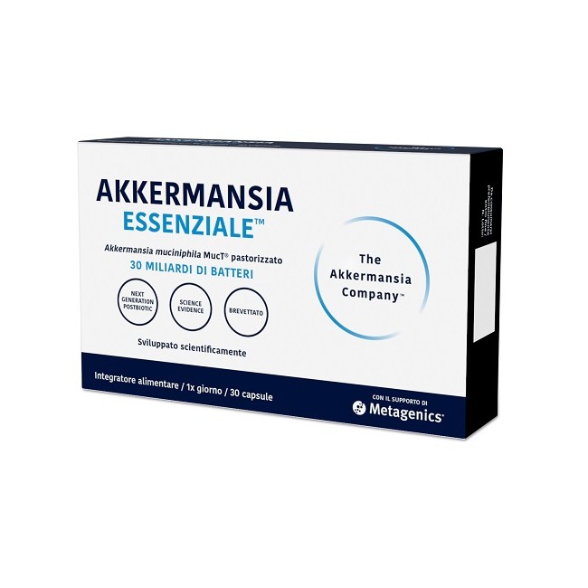 Confezione da 30 capsule di Metagenics Akkermansia Essenziale integratore per il benessere intestinale. Confezione da 30 capsule di Metagenics Akkermansia Essenziale integratore per il benessere intestinale.