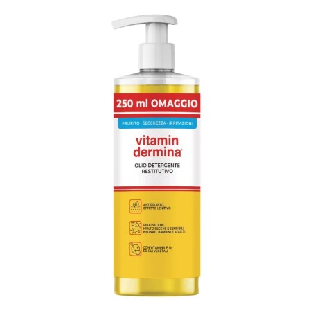 Flacone da 750 ml di Vitamindermina Olio Detergente Nutriente E Restitutivo Per Pelle Secca E Sensibile.