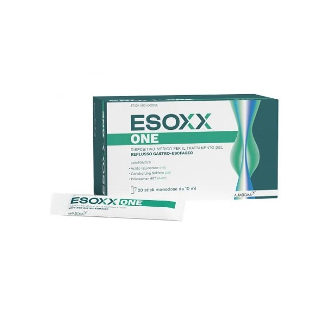Confezione da 20 bustine liquide di Esoxx One rimedio contro il reflusso gastroesofageo. Confezione da 20 bustine liquide di Esoxx One rimedio contro il reflusso gastroesofageo.