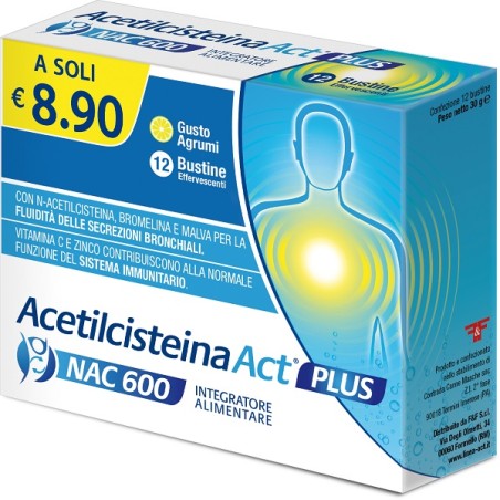 Confezione da 12 bustine di Acetilcisteina Act 60 Plus, integratore per rinforzare il sistema immunitario. Confezione da 12 bustine di Acetilcisteina Act 60 Plus, integratore per rinforzare il sistema immunitario.