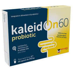 Confezione da 20 capsule di Kaleidon Probiotic 60, integratore di fermenti lattici per disordini intestinali.