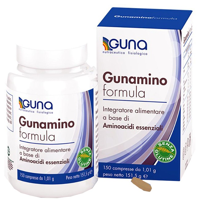 Confezione da 150 compresse di Guna Gunamino Formula con amminoacidi essenziali Confezione da 150 compresse di Guna Gunamino Formula con amminoacidi essenziali