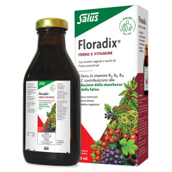 Flacone da 500 ml di Salus Floradix Ferro e Vitamine, integratore per ridurre stanchezza e fatica.
