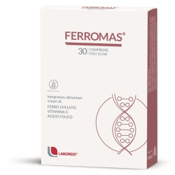 Confezione da 30 compresse di Laborest Ferromas Integratore Di Ferro Acido Folico e Vitamina C.