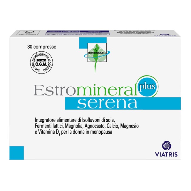Confezione da 30 compresse di Estromineral Serena Plus integratore per la donna in menopausa. Confezione da 30 compresse di Estromineral Serena Plus integratore per la donna in menopausa.