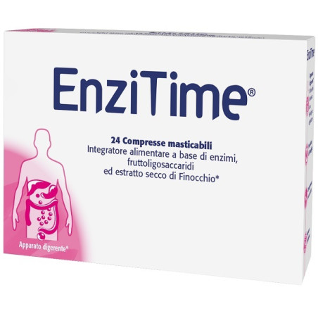 Confezione da 24 compresse masticabili di Pegaso Enzitime integratore per favorire la digestione. Confezione da 24 compresse masticabili di Pegaso Enzitime integratore per favorire la digestione.