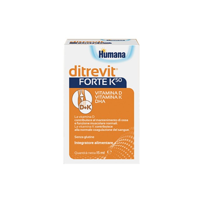 Humana Ditrevit Forte K 50 Integratore Alimentare Di Vitamine D, K e DHA 15ml Humana Ditrevit Forte K 50 Integratore Alimentare Di Vitamine D, K e DHA 15ml