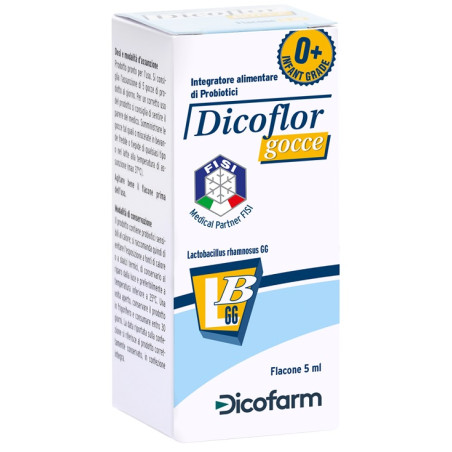 Flacone da 5ml di Diclofor Gocce, integratore di fermenti lattici specifico per i bambini.