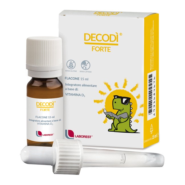Flacone da 15 ml di Decodi Forte, integratore per la salute di ossa e denti dei bambini. Flacone da 15 ml di Decodi Forte, integratore per la salute di ossa e denti dei bambini.
