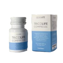 Confezione da 60 compresse di Tricolife, integratore per combattere la fragilità di capelli e unghie.