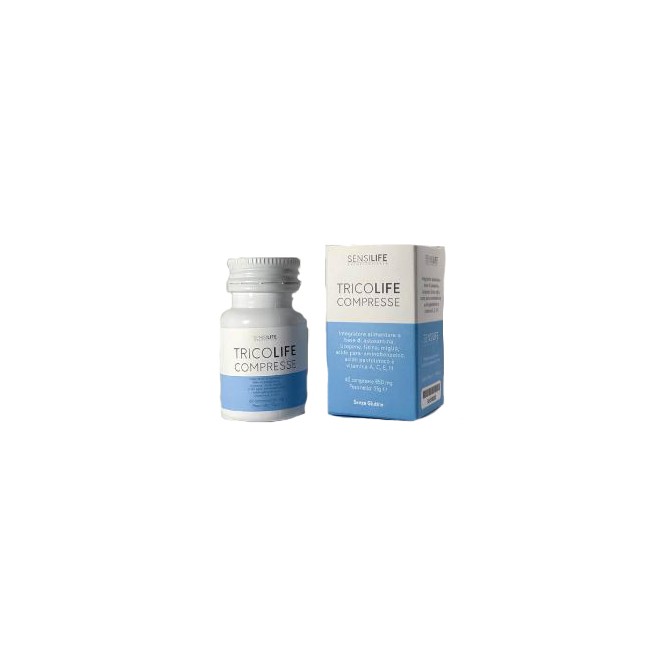 Confezione da 60 compresse di Tricolife, integratore per combattere la fragilità di capelli e unghie. Confezione da 60 compresse di Tricolife, integratore per combattere la fragilità di capelli e unghie.