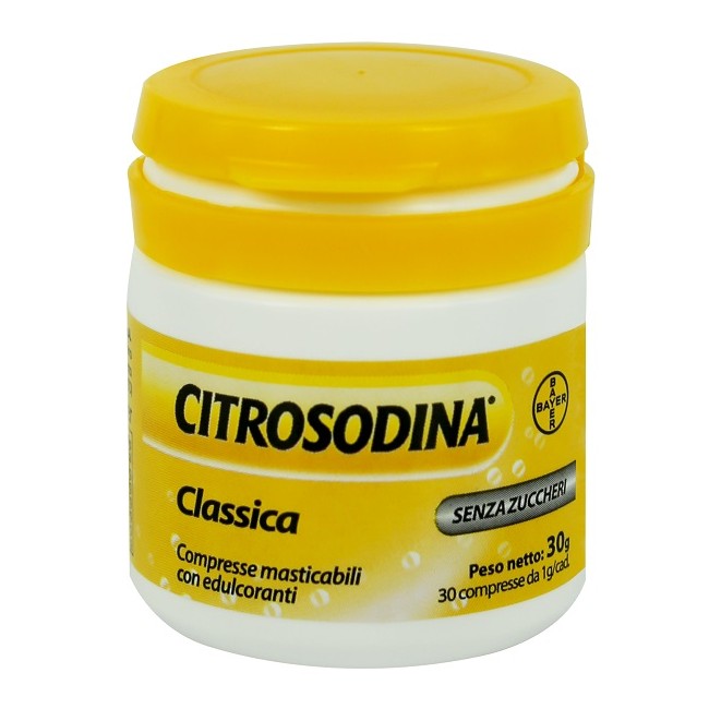 Confezone da 30 compresse di Citrosodina Classica utile contro acidità e problemi digestivi.
