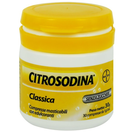 Confezone da 30 compresse di Citrosodina Classica utile contro acidità e problemi digestivi.
