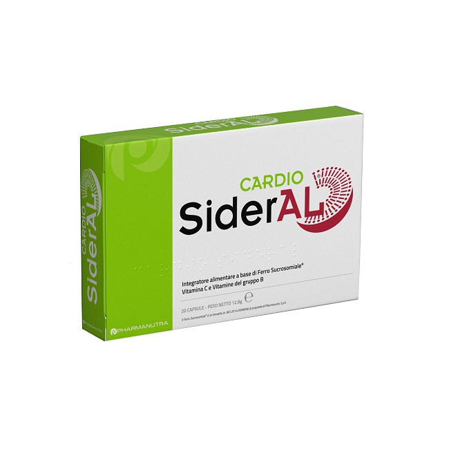 Confezione da 20 capsule di CardioSideral, integratore di ferro e vitamine.