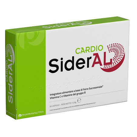 Confezione da 20 capsule di CardioSideral, integratore di ferro e vitamine.