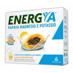 Confezione da 14 bustine di Energya Papaya Magnesio e Potassio, integratore per spossatezza e gambe pesanti.