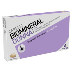 Confezione da 30 compresse di Biomineral Donna, integratore per pelle e capelli.