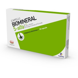 Confezione da 30 capsule di Biomineral 5 Alfa, integratore per prevenire la caduta dei capelli.