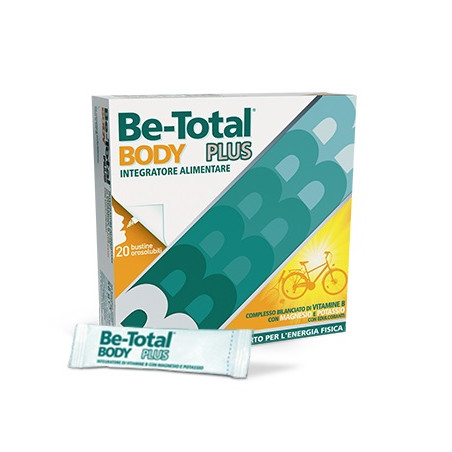 Confezione da 20 bustine di Be-Total Body Plus, integratore per il benessere dei muscoli.