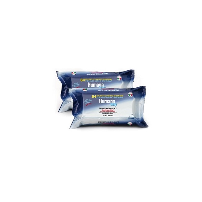 Humana Baby Salviette Delicate 2 Buste X 64 Salviette Humana Baby Salviette Delicate 2 Buste X 64 Salviette