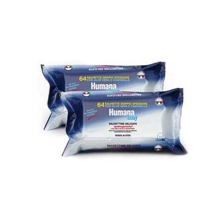 Humana Baby Salviette Delicate 2 Buste X 64 Salviette