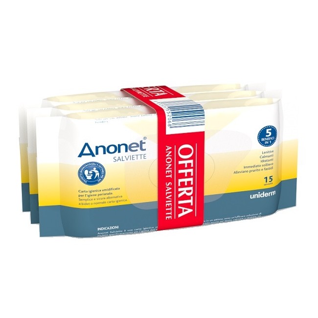 Uniderm Farmaceutici Anonet Salviette 3 Confezioni Da 15 Pezzi Uniderm Farmaceutici Anonet Salviette 3 Confezioni Da 15 Pezzi