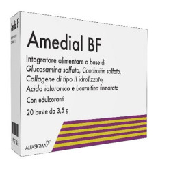 Confezione da 20 bustine di Amedial BF, integratore per il benessre di articolazioni e cartilagini.