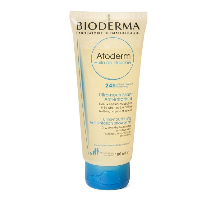 Confezione da 100 ml di Bioderma Atoderm Olio Doccia Detergente Lenitivo Protettivo Formato Viaggio. Confezione da 100 ml di Bioderma Atoderm Olio Doccia Detergente Lenitivo Protettivo Formato Viaggio.