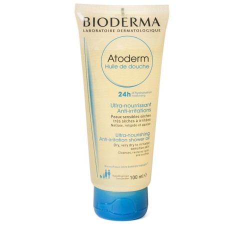 Confezione da 100 ml di Bioderma Atoderm Olio Doccia Detergente Lenitivo Protettivo Formato Viaggio.