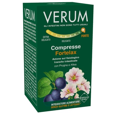 Confezione da 80 compresse di Verum fortelax, integratore per la regolarità intestinale.