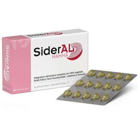 Confezione da 30 capsule molli di Sidearl Mamma, integratore per sostenere la gravidanza e l'allattamento.