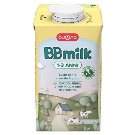 Brick da 500 ml di Buona Bbmilk, latte di crescita per bambini da 1 a 3 anni. Brick da 500 ml di Buona Bbmilk, latte di crescita per bambini da 1 a 3 anni.