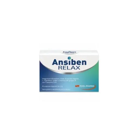 Confezione da 30 compresse di Ansiben Relax, integratore contro stress e ansia.