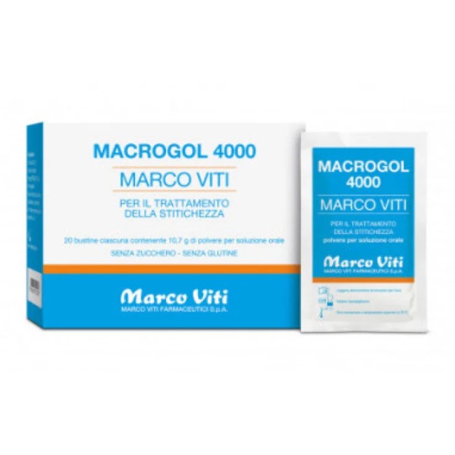 Confezione da 20 bustine di Marco Viti Macrogol 4000 Per Regolarità Intestinale. Confezione da 20 bustine di Marco Viti Macrogol 4000 Per Regolarità Intestinale.