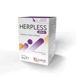 Confezione da 30 grammi di Candioli Herpless Plus, mangime complementare per gatti.