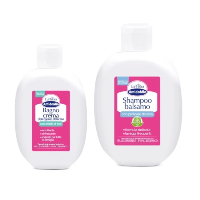 Flaconi da 400 ml+200 ml di Euphidra Amidomio Bipacco Bagno Crema+ Shampoo Balsamo Flaconi da 400 ml+200 ml di Euphidra Amidomio Bipacco Bagno Crema+ Shampoo Balsamo