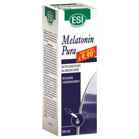 Flacone da 50 ml di Esi Melatonin Pura, integratore per favorire il sonno.