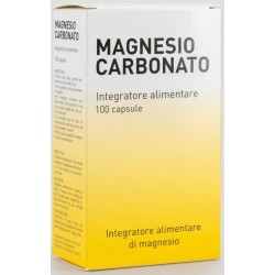 Confezione da 100 capsule di Magnesio Carbonato, integratore per muscoli e metabolismo energetico.