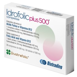 Confezione da 30 compresse di Idrofolic Plus 500, integratore per il metabolismo energetico.