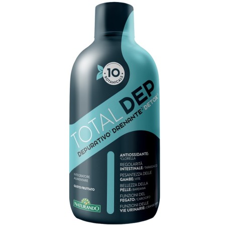 Bottiglia da 500 ml di Naturando Total Dep, integratore depurativo e drenante. Bottiglia da 500 ml di Naturando Total Dep, integratore depurativo e drenante.