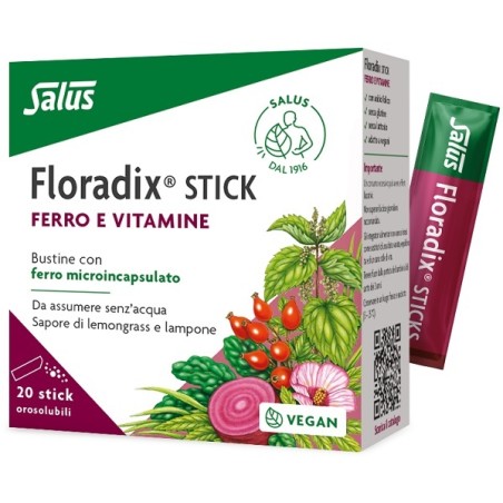 Confezione da 20 stick di Salus Floradix Integratore Di Ferro E Vitamine Per Stanchezza E Spossatezza. Confezione da 20 stick di Salus Floradix Integratore Di Ferro E Vitamine Per Stanchezza E Spossatezza.