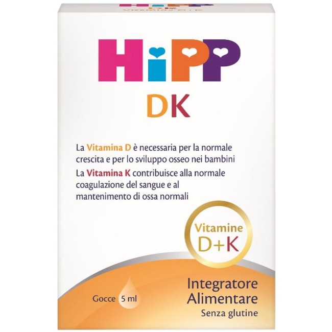 Flacone da 5 ml di Hipp DK, integratore per lo sviluppo osseo dei bambini.