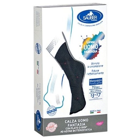 Sauber Calza Uomo Fantasia Q-skin 70 Den Blu Pois Rossi Taglia M