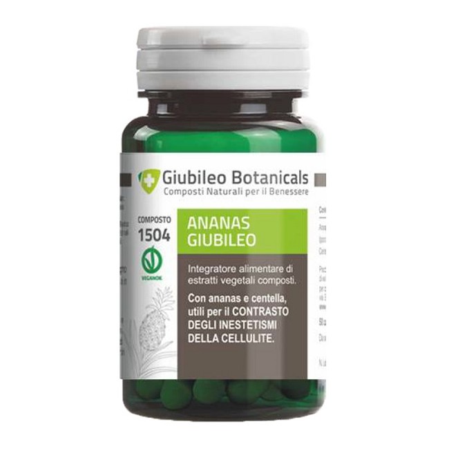 Confezione da 50 capsule di Giubileo Botanicals Ananas, integratore per cellulite e drenaggio dei liquidi.
