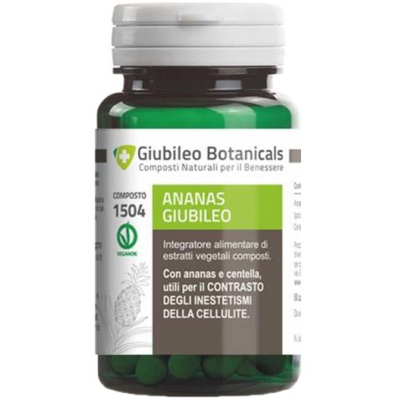 Confezione da 50 capsule di Giubileo Botanicals Ananas, integratore per cellulite e drenaggio dei liquidi.