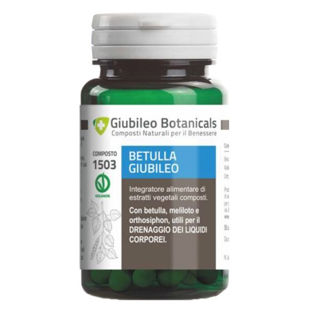 Confezione da 50 cpasule di Giubileo Botanicals Betulla, integratore per il drenaggio dei liquidi corporei.