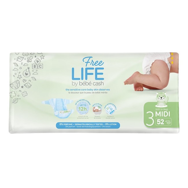 Freelife By Bebecash Midi Taglia 3 4-9 Kg Girovita 35-56 Cm 52 Pezzi Freelife By Bebecash Midi Taglia 3 4-9 Kg Girovita 35-56 Cm 52 Pezzi